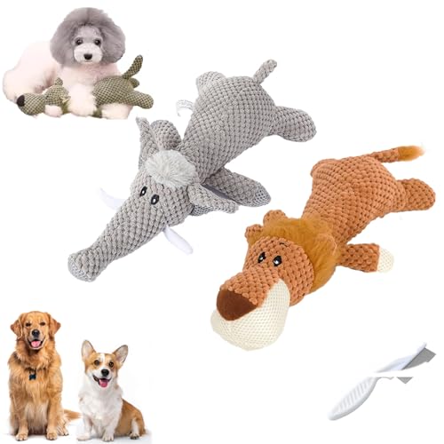 Wowpetsmart Invincible Chewanimals, Wowpetsmart for Heavy Chewers, Chewanimal - Designed for Strong Chewers, Wowpetsmart Dog Chew Toys, Toys for Small, Medium and Large Dogs (2pcs Elephant + Lion) von Ripkegn