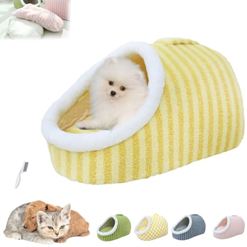 Zentric Cozy Hideaway Pet Bed, Zentric Dog Bed, Pet Bed with Cover Cave, Cozy Pet Hideaway Bed for Dogs, Indoor Pet Nest Bed with Removable Mattress (Yellow * 1PCS, L(23.6 * 17.7 * 13.7inch)) von Ripkegn