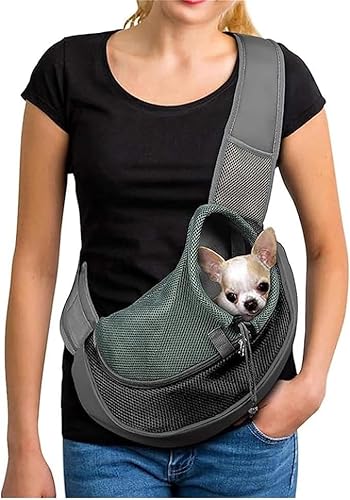 Tragetasche für Hunde und Katzen, tragbar, diagonale Schultertasche, atmungsaktives Netzgewebe, mit verstellbarem, rutschfestem Schultergurt unter 4,5 kg, für kleine Hunde, Katzen (schwarz) von Rirsoasy