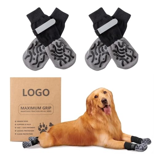 Risipu 4er-Pack Hundesocken Anti Rutsch Pfotenschutz Hund, Katzen Socken Atmungsaktive Hundesocken Leckschutz, Schuhe für Kleine, Mittlere und Große Hunde (Schwarze Raupe, L) von Risipu