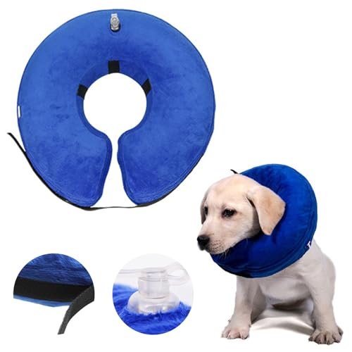 Risipu Aufblasbare Halskrause Hund weich, Klettverschluss Verstellbares Kragen Hund, Schutz des Halses Ihres Hundes Nach Einer Operation Elizabethan Collar (Blue, L) von Risipu