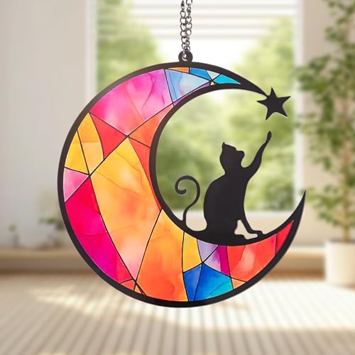 Rislobx Katzen-Gedenkstätte zum Aufhängen, Sympathiegeschenk für verlorene Katze, Haustierverlust, Kunststoff-Sonnenfänger, Erinnerungsornamente, Geschenk für Katzenliebhaber (E) von Rislobx