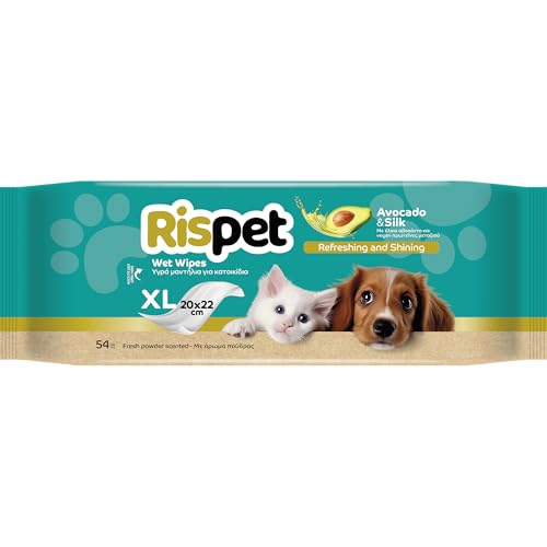 Rispet Hygienische und reinigende Tücher XL, Avocado und Seide, für das Fell von Hunden, Katzen und Haustieren, 54 Tücher von Rispet