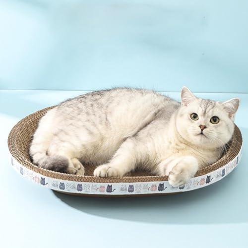 Katzenkratzbrett, 2 in 1 Oval Runde Katzenkratzschale Indoor Katzen Kratzpappe Kätzchen Kratzbrett Spielzeug Katze Karton Box Katzenbett für Katzen Schleifkralle von Ristyur