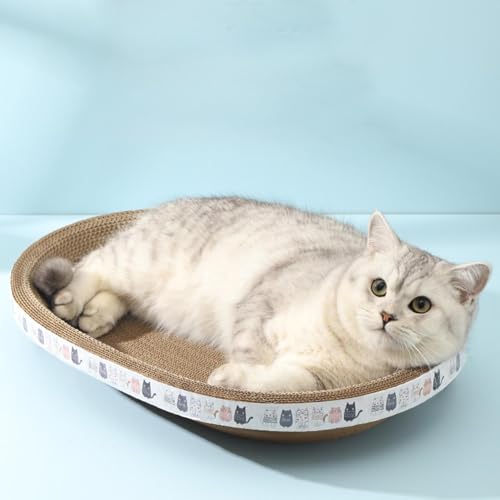 Katzenkratzbrett, 2 in 1 Oval Runde Katzenkratzschale Indoor Katzen Kratzpappe Kätzchen Kratzbrett Spielzeug Katze Karton Box Katzenbett für Katzen Schleifkralle von Ristyur