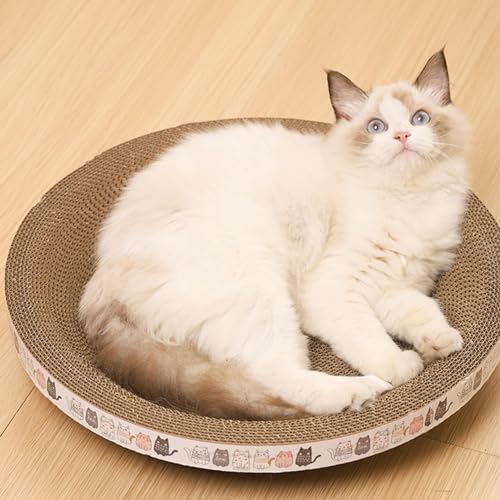 Katzenkratzbrett, 2 in 1 Oval Runde Katzenkratzschale Indoor Katzen Kratzpappe Kätzchen Kratzbrett Spielzeug Katze Karton Box Katzenbett für Katzen Schleifkralle von Ristyur