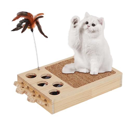 Ristyur Katzenkratzbrett | Weiche Feder Interaktiver Katzenkratzer | 2 in 1 Katzenspielzeug mit Whack Mole, Lustige Modische Katze Spielbedarf für Haustier Kätzchen von Ristyur