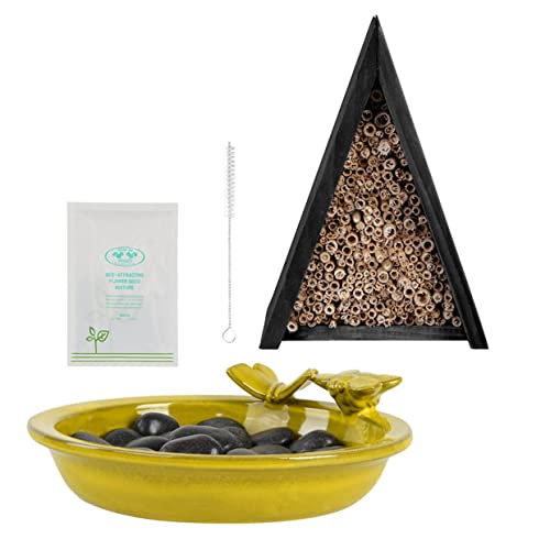 Rivanto® Bienen Komplettpaket, Bienenhaus, Ø30 cm Trinkschale, Saatmischung, Insektenhotel Set mit Futterschale von Rivanto