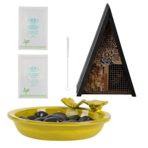 Rivanto® Insekten Komplettpaket, Insektenhotel/Bienenhaus, Ø30 cm Trinkschale/Futterschale, 2 Saatmischungen von Rivanto