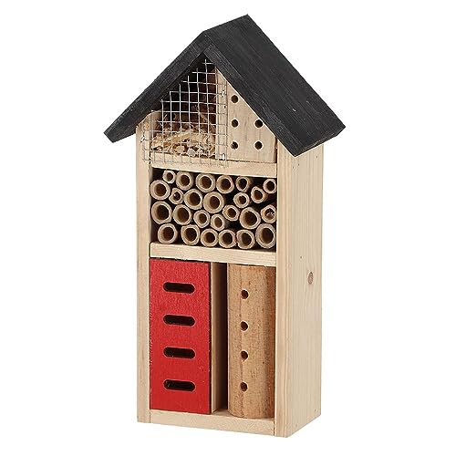 Rivanto® Insektenhotel aus Kiefernholz, H26 x 13 x 8 cm, Nisthülsen aus Bambus, Bienenhaus, Marienkäuferhaus, Nistkasten für kleine Insekten von Rivanto