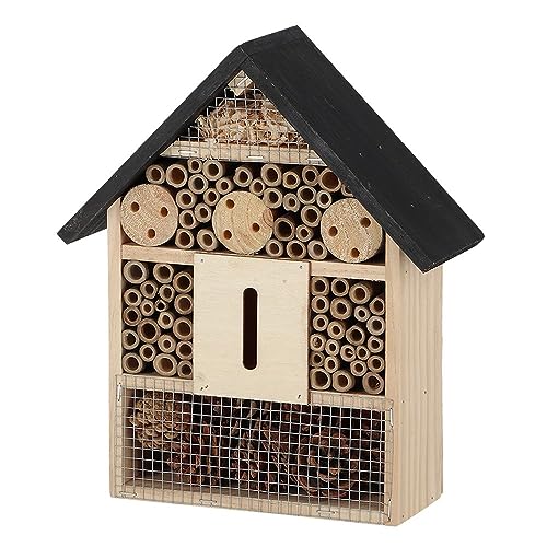 Rivanto® Insektenhotel aus Kiefernholz, H29 x 24 x 9,5 cm, Nisthülsen aus Bambus, Bienenhaus, Marienkäuferhaus, Nistkasten für kleine Insekten von Rivanto