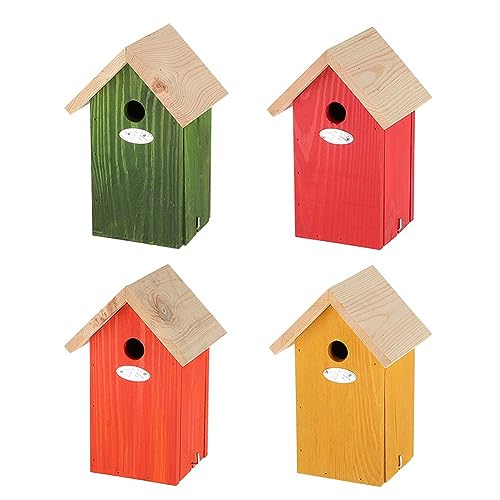 Rivanto® Naturtöne Nistkasten aus Kiefernholz, H25,5 x 16 x 12 cm, 1 Stück buntes Vogelhaus mit Dach, Futterhaus für Wildvögel von Rivanto