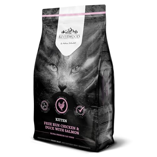 Riverwood Kitten Katzenfutter | Huhn & Ente mit Lachs | Ultra Premium Getreidefreies Trockenfutter | Hoher Fleischanteil | für Kätzchen bis zu 12 Monaten | 6 KG von Riverwood