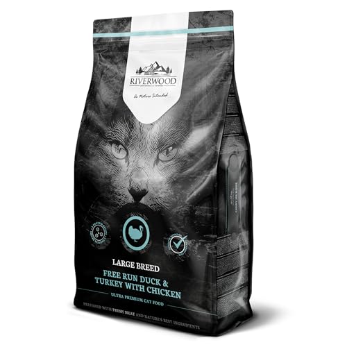 Riverwood Large Breed Katzenfutter | Ente & Truthahn mit Huhn | Ultra Premium Getreidefreies Trockenfutter | Hoher Fleischanteil | für Erwachsene Katzen großer Rassen von Riverwood