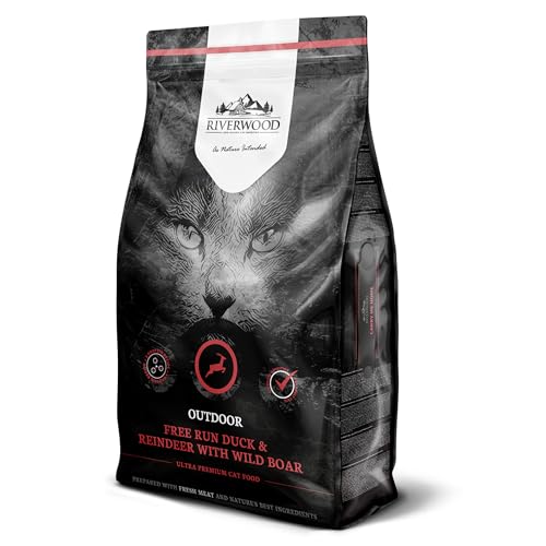 Riverwood Outdoor Katzenfutter | Ente & Rentier mit Wildschwein | Ultra Premium Getreidefreies Trockenfutter | Hoher Fleischanteil | für aktive Freigänger Katzen | 6 KG von Riverwood