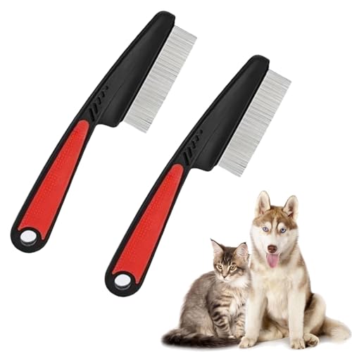 2 Stück Flohkamm Katzen, Flohkamm für Hunde Katzen Flohkamm Hunde Lice Comb Flohkamm für Hunde Flohkamm zum Entfernen Flöhe Flohkamm für Katzen und Hunde Läusekamm Edelstahl für Katzen und Hunde von Rixotix