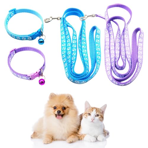 2 Stück Welpenhalsbänder mit Leine, Hundehalsband und Leine Set Verstellbares Hundehalsband Weich Polypropylen feiner Haustier Halsband für Welpen Kleine Mittlere Hunde(Lake blue+Light purple) von Rixotix