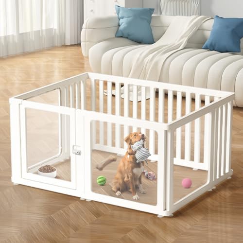 Laufstall für Hunde, transparent, einfach zu installieren und zu entfernen, geeignet für Hunde, Katzen, Kaninchen, Indoor-Haustier-Laufstall mit transparenten Paneelen (10 Paneele) von Rkrouco