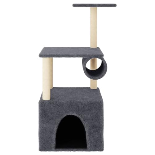 Rlxzsn Katzen-Kratzbaum Katzenspielzentrum Säulen mit Natürlichem Sisal Umwickelt Katzenmöbel Mehrstufige Katzenturm Katzenhaus Indoor Tätigkeitsbereich für Haustiere Dunkelgrau 60,5x60x109,5 cm von Rlxzsn