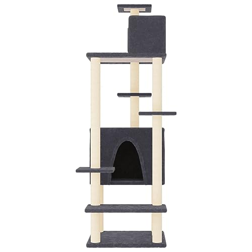 Rlxzsn Katzen-Kratzbaum Katzenspielzentrum Säulen mit Natürlichem Sisal Umwickelt Katzenmöbel Mehrstufige Katzenturm Katzenhaus Indoor Tätigkeitsbereich für Haustiere Dunkelgrau 66,5x60x154 cm von Rlxzsn