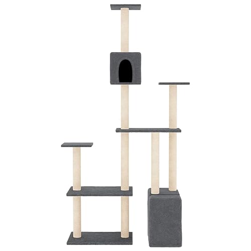 Rlxzsn Katzen-Kratzbaum Katzenspielzentrum Säulen mit Natürlichem Sisal Umwickelt Katzenmöbel Mehrstufige Katzenturm Katzenhaus Indoor Tätigkeitsbereich für Haustiere Dunkelgrau 98,5x47,5x180 cm von Rlxzsn