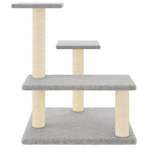 Rlxzsn Katzen-Kratzbaum Katzenspielzentrum Säulen mit Natürlichem Sisal Umwickelt Katzenmöbel Mehrstufige Katzenturm Katzenhaus Indoor Tätigkeitsbereich für Haustiere Hellgrau 53,5x53,5x61 cm von Rlxzsn