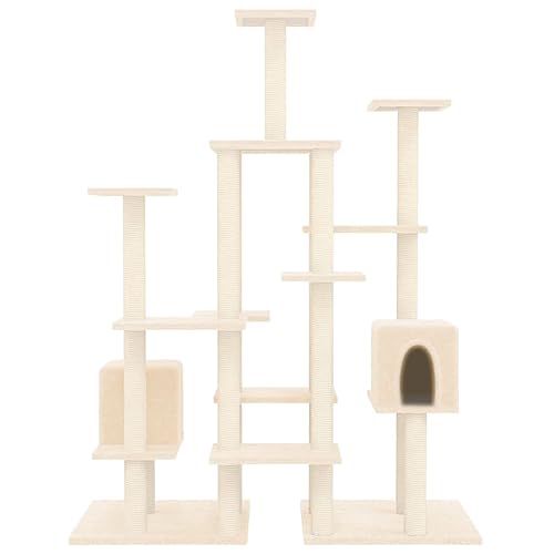 Rlxzsn Katzen-Kratzbaum Katzenspielzentrum Säulen mit Natürlichem Sisal Umwickelt Mehrstufige Katzenturm Katzenhaus Katzenmöbel Indoor Tätigkeitsbereich für Haustiere Creme 112x48x145 cm von Rlxzsn