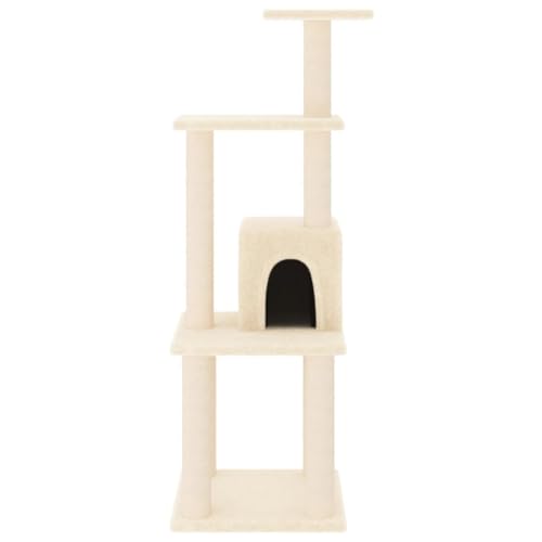 Rlxzsn Katzen-Kratzbaum Katzenspielzentrum Säulen mit Natürlichem Sisal Umwickelt Mehrstufige Katzenturm Katzenhaus Katzenmöbel Indoor Tätigkeitsbereich für Haustiere Creme 35x35x105 cm von Rlxzsn