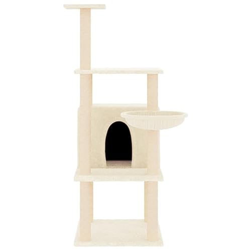 Rlxzsn Katzen-Kratzbaum Katzenspielzentrum Säulen mit Natürlichem Sisal Umwickelt Mehrstufige Katzenturm Katzenhaus Katzenmöbel Indoor Tätigkeitsbereich für Haustiere Creme 47,5x47,5x132 cm von Rlxzsn