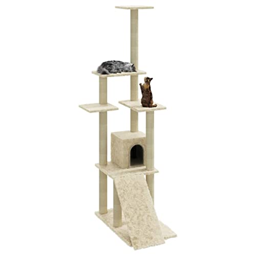 Rlxzsn Katzen-Kratzbaum Katzenspielzentrum Säulen mit Natürlichem Sisal Umwickelt Mehrstufige Katzenturm Katzenhaus Katzenmöbel Indoor Tätigkeitsbereich für Haustiere Creme 54x73x155 cm von Rlxzsn