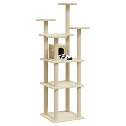 Rlxzsn Katzen-Kratzbaum Katzenspielzentrum Säulen mit Natürlichem Sisal Umwickelt Mehrstufige Katzenturm Katzenhaus Katzenmöbel Indoor Tätigkeitsbereich für Haustiere Creme 60,5x60,5x171 cm von Rlxzsn