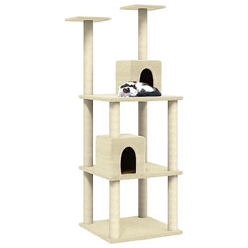 Rlxzsn Katzen-Kratzbaum Katzenspielzentrum Säulen mit Natürlichem Sisal Umwickelt Mehrstufige Katzenturm Katzenhaus Katzenmöbel Indoor Tätigkeitsbereich für Haustiere Creme 60x54x141 cm von Rlxzsn