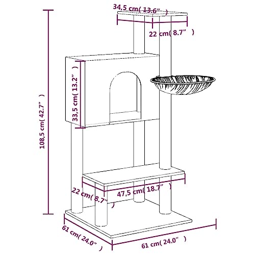 Rlxzsn Katzen-Kratzbaum Katzenspielzentrum Säulen mit Natürlichem Sisal Umwickelt Mehrstufige Katzenturm Katzenhaus Katzenmöbel Indoor Tätigkeitsbereich für Haustiere Creme 61x61x108,5 cm von Rlxzsn