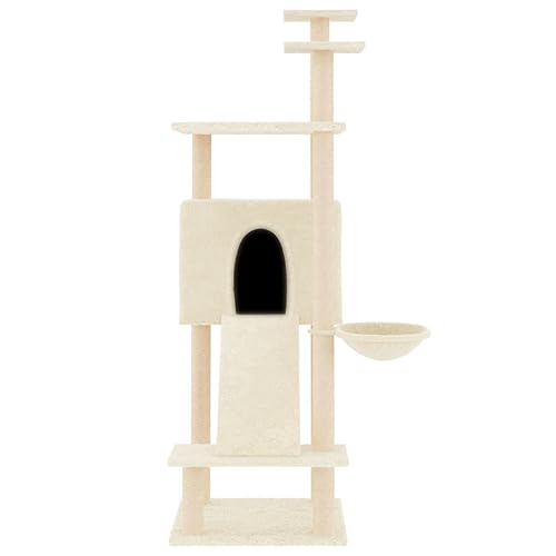 Rlxzsn Katzen-Kratzbaum Katzenspielzentrum Säulen mit Natürlichem Sisal Umwickelt Mehrstufige Katzenturm Katzenhaus Katzenmöbel Indoor Tätigkeitsbereich für Haustiere Creme 72x66,5x153 cm von Rlxzsn