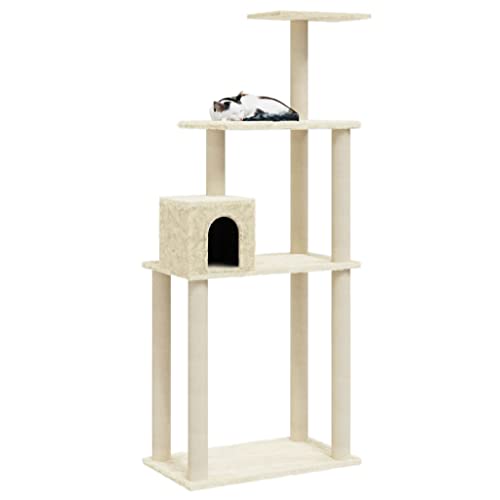 Rlxzsn Katzen-Kratzbaum Katzenspielzentrum Säulen mit Natürlichem Sisal Umwickelt Mehrstufige Katzenturm Katzenhaus Katzenmöbel Indoor Tätigkeitsbereich für Haustiere Creme 74x35x147 cm von Rlxzsn