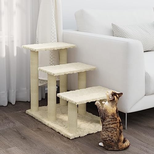 Rlxzsn Katzen-Kratzbaum Katzenspielzentrum Säulen mit Natürlichem Sisal Umwickelt Mehrstufige Katzenturm Katzenhaus Katzenmöbel Indoor Tätigkeitsbereich für Haustiere Creme 74x35x50,5 cm von Rlxzsn