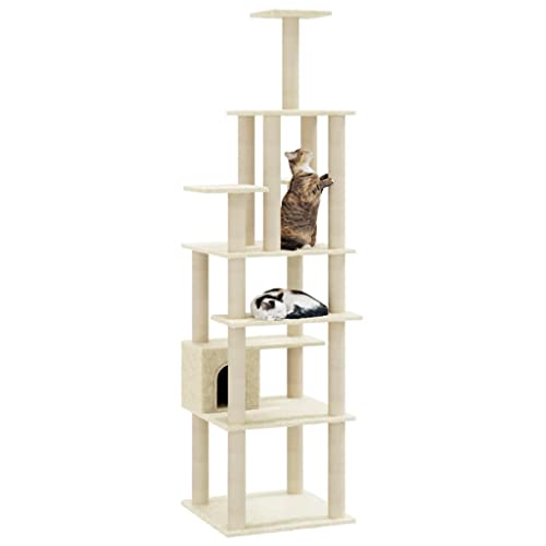 Rlxzsn Katzen-Kratzbaum Katzenspielzentrum Säulen mit Natürlichem Sisal Umwickelt Mehrstufige Katzenturm Katzenhaus Katzenmöbel Indoor Tätigkeitsbereich für Haustiere Creme 74x74x183 cm von Rlxzsn