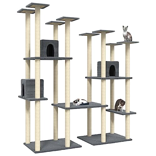 Rlxzsn Katzen-Kratzbaum Katzenspielzentrum Säulen mit Natürlichem Sisal Umwickelt Mehrstufige Katzenturm Katzenhaus Katzenmöbel Indoor Tätigkeitsbereich für Haustiere Dunkelgrau 148x61x174 cm von Rlxzsn