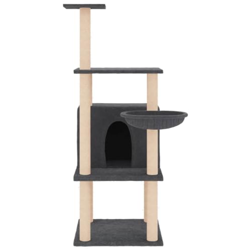 Rlxzsn Katzen-Kratzbaum Katzenspielzentrum Säulen mit Natürlichem Sisal Umwickelt Mehrstufige Katzenturm Katzenhaus Katzenmöbel Indoor Tätigkeitsbereich für Haustiere Dunkelgrau 47,5x47,5x132 cm von Rlxzsn