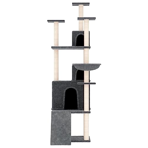 Rlxzsn Katzen-Kratzbaum Katzenspielzentrum Säulen mit Natürlichem Sisal Umwickelt Mehrstufige Katzenturm Katzenhaus Katzenmöbel Indoor Tätigkeitsbereich für Haustiere Dunkelgrau 47,5x78x175 cm von Rlxzsn