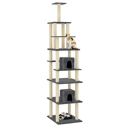 Rlxzsn Katzen-Kratzbaum Katzenspielzentrum Säulen mit Natürlichem Sisal Umwickelt Mehrstufige Katzenturm Katzenhaus Katzenmöbel Indoor Tätigkeitsbereich für Haustiere Dunkelgrau 48x60x216 cm von Rlxzsn