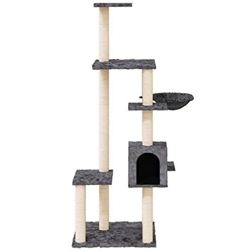 Rlxzsn Katzen-Kratzbaum Katzenspielzentrum Säulen mit Natürlichem Sisal Umwickelt Mehrstufige Katzenturm Katzenhaus Katzenmöbel Indoor Tätigkeitsbereich für Haustiere Dunkelgrau 78,5x65x142 cm von Rlxzsn