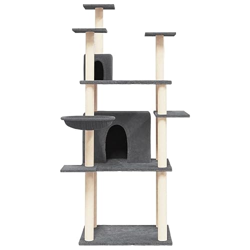 Rlxzsn Katzen-Kratzbaum Katzenspielzentrum Säulen mit Natürlichem Sisal Umwickelt Mehrstufige Katzenturm Katzenhaus Katzenmöbel Indoor Tätigkeitsbereich für Haustiere Dunkelgrau 90x83x166 cm von Rlxzsn