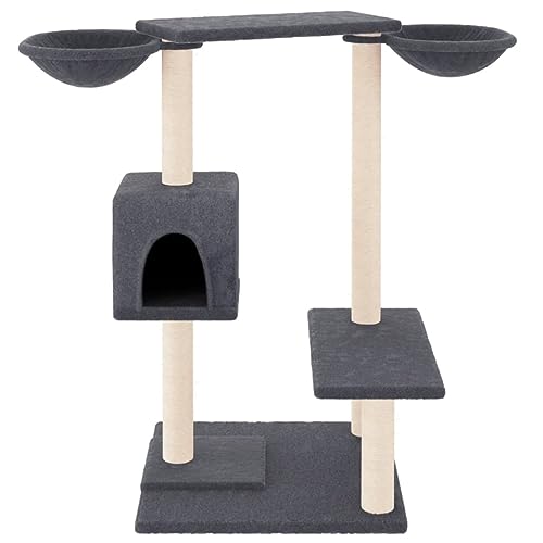 Rlxzsn Katzen-Kratzbaum Katzenspielzentrum Säulen mit Natürlichem Sisal Umwickelt Mehrstufige Katzenturm Katzenhaus Katzenmöbel Indoor Tätigkeitsbereich für Haustiere Dunkelgrau 97x67,5x82 cm von Rlxzsn