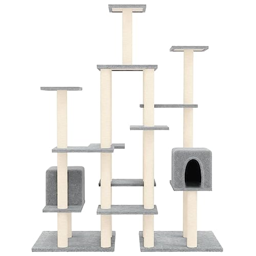 Rlxzsn Katzen-Kratzbaum Katzenspielzentrum Säulen mit Natürlichem Sisal Umwickelt Mehrstufige Katzenturm Katzenhaus Katzenmöbel Indoor Tätigkeitsbereich für Haustiere Hellgrau 112x48x145 cm von Rlxzsn