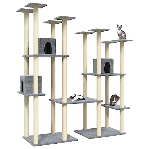 Rlxzsn Katzen-Kratzbaum Katzenspielzentrum Säulen mit Natürlichem Sisal Umwickelt Mehrstufige Katzenturm Katzenhaus Katzenmöbel Indoor Tätigkeitsbereich für Haustiere Hellgrau 148x61x174 cm von Rlxzsn