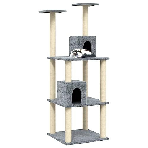 Rlxzsn Katzen-Kratzbaum Katzenspielzentrum Säulen mit Natürlichem Sisal Umwickelt Mehrstufige Katzenturm Katzenhaus Katzenmöbel Indoor Tätigkeitsbereich für Haustiere Hellgrau 60x54x141 cm von Rlxzsn