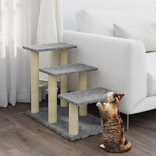 Rlxzsn Katzen-Kratzbaum Katzenspielzentrum Säulen mit Natürlichem Sisal Umwickelt Mehrstufige Katzenturm Katzenhaus Katzenmöbel Indoor Tätigkeitsbereich für Haustiere Hellgrau 74x35x50,5 cm von Rlxzsn