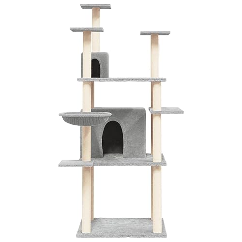 Rlxzsn Katzen-Kratzbaum Katzenspielzentrum Säulen mit Natürlichem Sisal Umwickelt Mehrstufige Katzenturm Katzenhaus Katzenmöbel Indoor Tätigkeitsbereich für Haustiere Hellgrau 90x83x166 cm von Rlxzsn