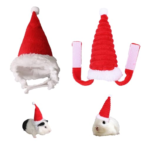 RmKbe 2 Stück Hamster Weihnachtsmütze Hamster Weihnachtskostüm Hamster Nikolausmütze mit verstellbarem Riemen Kleintiere Outfit für Weihnachtsfeier Dekor von RmKbe